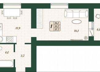 Продается 1-ком. квартира, 35.7 м2, поселок городского типа Стройкерамика, улица Олега Пешкова