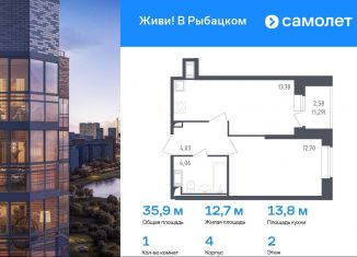 Продам однокомнатную квартиру, 35.9 м2, Санкт-Петербург, жилой комплекс Живи в Рыбацком, 4, метро Рыбацкое