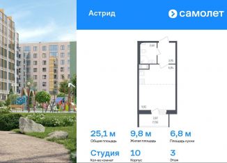 Квартира на продажу студия, 25.1 м2, Колпино, проспект Ленина, 60, ЖК Астрид