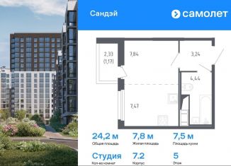 Продажа квартиры студии, 24.2 м2, Санкт-Петербург, Красносельский район, жилой комплекс Сандэй, 7.2