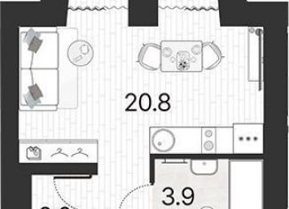 Продажа квартиры студии, 24.7 м2, Санкт-Петербург, Серебристый бульвар, 18к1, муниципальный округ Комендантский Аэродром