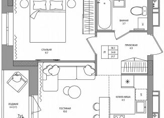 Продажа 2-комнатной квартиры, 36.5 м2, деревня Кондратово