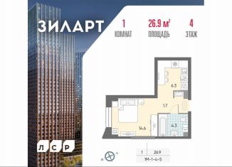 1-комнатная квартира на продажу, 26.9 м2, Москва, станция ЗИЛ, жилой комплекс Зиларт, 21/22