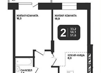 2-ком. квартира на продажу, 51.6 м2, Новосибирск