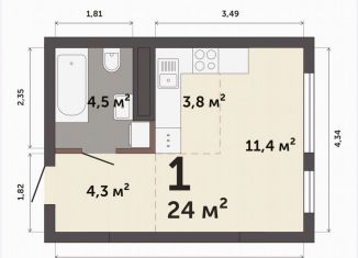 Продаю квартиру студию, 24 м2, Екатеринбург, Бархотская улица, 1Н, Кировский район