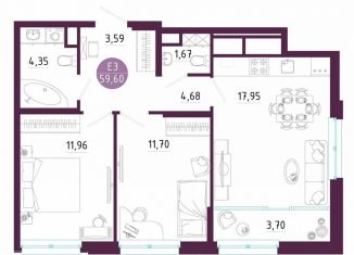 Продается двухкомнатная квартира, 59.6 м2, Тула, Пряничная улица, 7