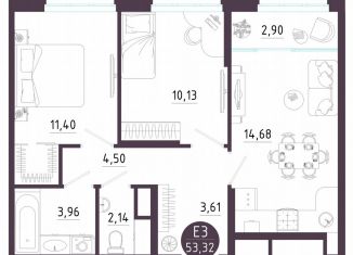 Продаю 2-ком. квартиру, 53.3 м2, Тула, Пряничная улица, 9