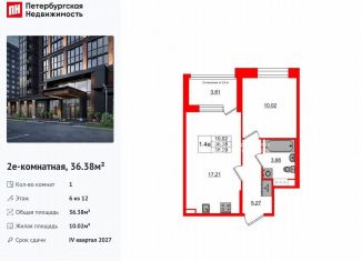 Продажа 1-комнатной квартиры, 36.4 м2, Санкт-Петербург, метро Купчино