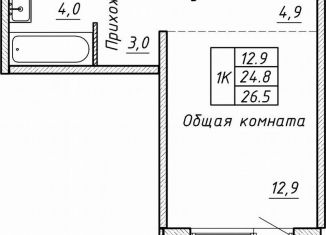 Продается квартира со свободной планировкой, 26.5 м2, Новосибирск