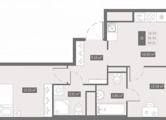 Продам 2-комнатную квартиру, 58.2 м2, посёлок Шушары