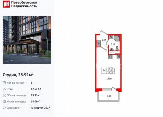 Продается квартира студия, 23.9 м2, Санкт-Петербург, метро Звёздная, улица Георгия Чернышёва