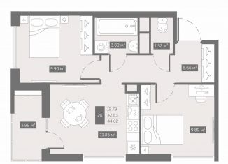 2-ком. квартира на продажу, 44.8 м2, посёлок Шушары