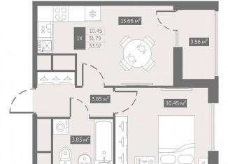 Продажа однокомнатной квартиры, 33.6 м2, посёлок Шушары