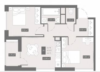 Продается 2-комнатная квартира, 44.7 м2, посёлок Шушары