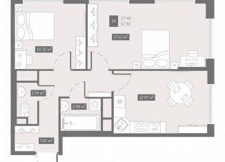 2-ком. квартира на продажу, 52.8 м2, посёлок Шушары