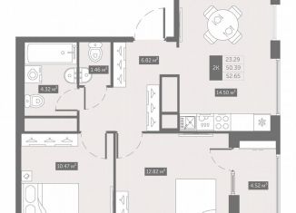 Продам двухкомнатную квартиру, 52.7 м2, посёлок Шушары