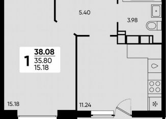Продается однокомнатная квартира, 38.1 м2, Краснодар, улица Григория Булгакова, 19, микрорайон Достояние