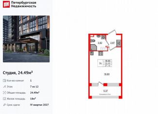 Продам квартиру студию, 24.5 м2, Санкт-Петербург, метро Звёздная