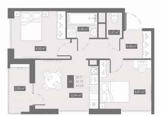 Продам двухкомнатную квартиру, 44.7 м2, посёлок Шушары