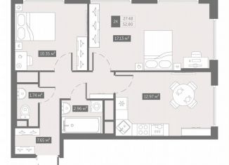 Продам 2-ком. квартиру, 52.8 м2, посёлок Шушары