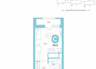 Квартира на продажу студия, 22.3 м2, Екатеринбург, улица 40-летия Комсомола, 2, Кировский район