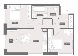 Продается 2-комнатная квартира, 47.3 м2, посёлок Шушары