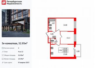 Продам 2-ком. квартиру, 53 м2, Санкт-Петербург, метро Купчино
