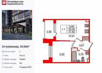 Однокомнатная квартира на продажу, 30.1 м2, Санкт-Петербург, муниципальный округ Звёздное