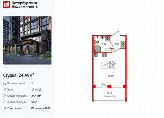 Продаю квартиру студию, 24.5 м2, Санкт-Петербург, метро Звёздная