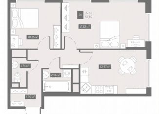 Продаю 2-ком. квартиру, 52.8 м2, посёлок Шушары