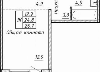 Квартира на продажу со свободной планировкой, 26.7 м2, Новосибирск
