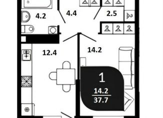 Продажа 1-комнатной квартиры, 37.7 м2, Краснодар, ЖК Отражение, Конгрессная улица, 41к1
