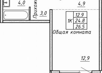 Продажа квартиры свободная планировка, 26.5 м2, Новосибирск