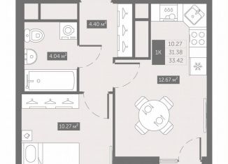 1-комнатная квартира на продажу, 33.4 м2, посёлок Шушары