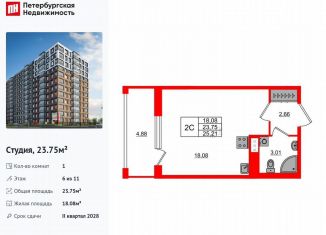Продаю квартиру студию, 23.8 м2, Санкт-Петербург, муниципальный округ Невская Застава