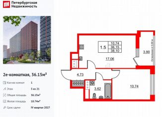 Продаю 1-комнатную квартиру, 36.2 м2, Ленинградская область