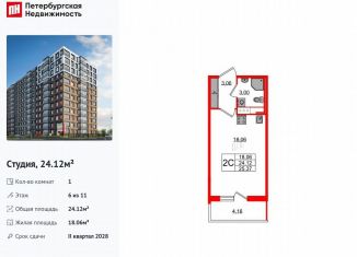 Квартира на продажу студия, 24.1 м2, Санкт-Петербург, муниципальный округ Невская Застава