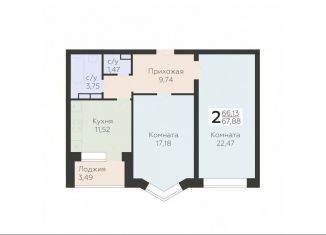 2-ком. квартира на продажу, 67.9 м2, Орёл, улица Панчука, 83Б, Заводской район