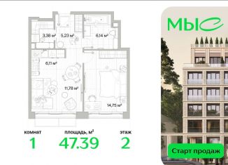 Продаю однокомнатную квартиру, 47.4 м2, деревня Ликино, деревня Ликино, 1