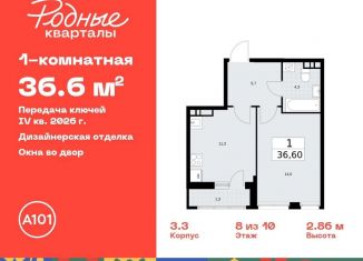 Продается 1-ком. квартира, 36.6 м2, Москва, жилой комплекс Родные кварталы, 3.3