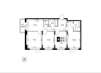 Продам 4-комнатную квартиру, 87.5 м2, Московская область