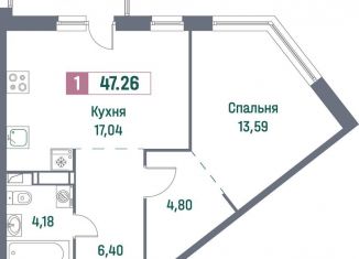 Продажа однокомнатной квартиры, 47.3 м2, Мурино