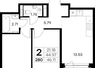 Продается 2-комнатная квартира, 46.1 м2, Ленинградская область