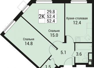 Продажа двухкомнатной квартиры, 52.4 м2, рабочий посёлок Малаховка