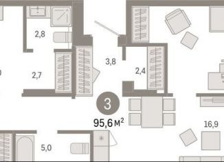 Продам 3-комнатную квартиру, 95.6 м2, Екатеринбург, улица Пехотинцев, 2В, метро Уральская