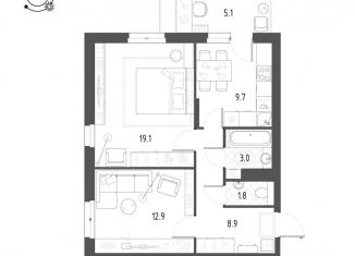 Продаю 2-ком. квартиру, 56.9 м2, Тюмень, Профсоюзная улица, 49