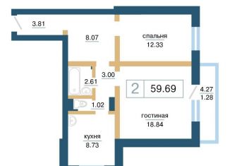 Продается 2-ком. квартира, 59.7 м2, Красноярский край