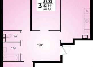 Трехкомнатная квартира на продажу, 86.3 м2, Краснодар