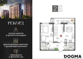 Продается двухкомнатная квартира, 57.3 м2, Краснодар, микрорайон Черемушки