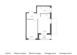1-комнатная квартира на продажу, 38.8 м2, деревня Новосаратовка